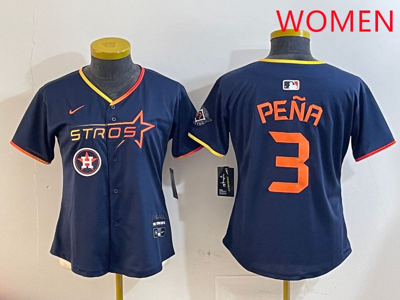 Women Houston Astros #3 Pena Drak Blue Three generations Joint Name 2025 Nike MLB Jersey style 41012->women mlb jersey->Women Jersey